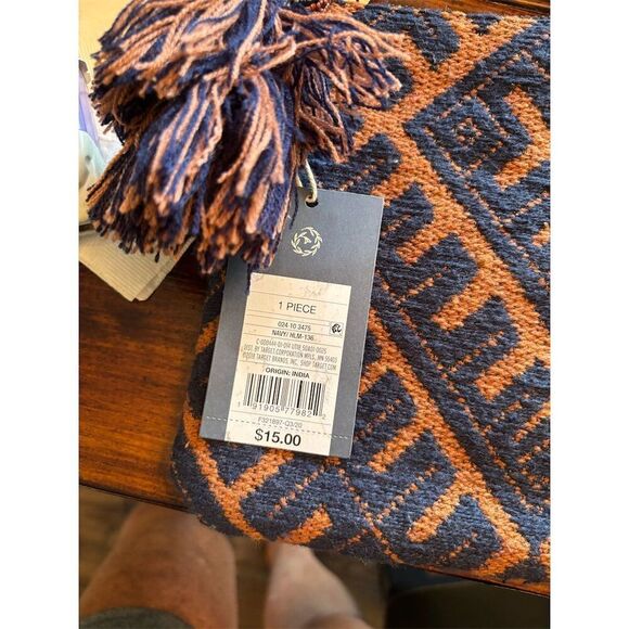 Universal Thread Women's Geometric Clutch Bag Tan Navy Blue Tassel Detail - Picture 3 of 8